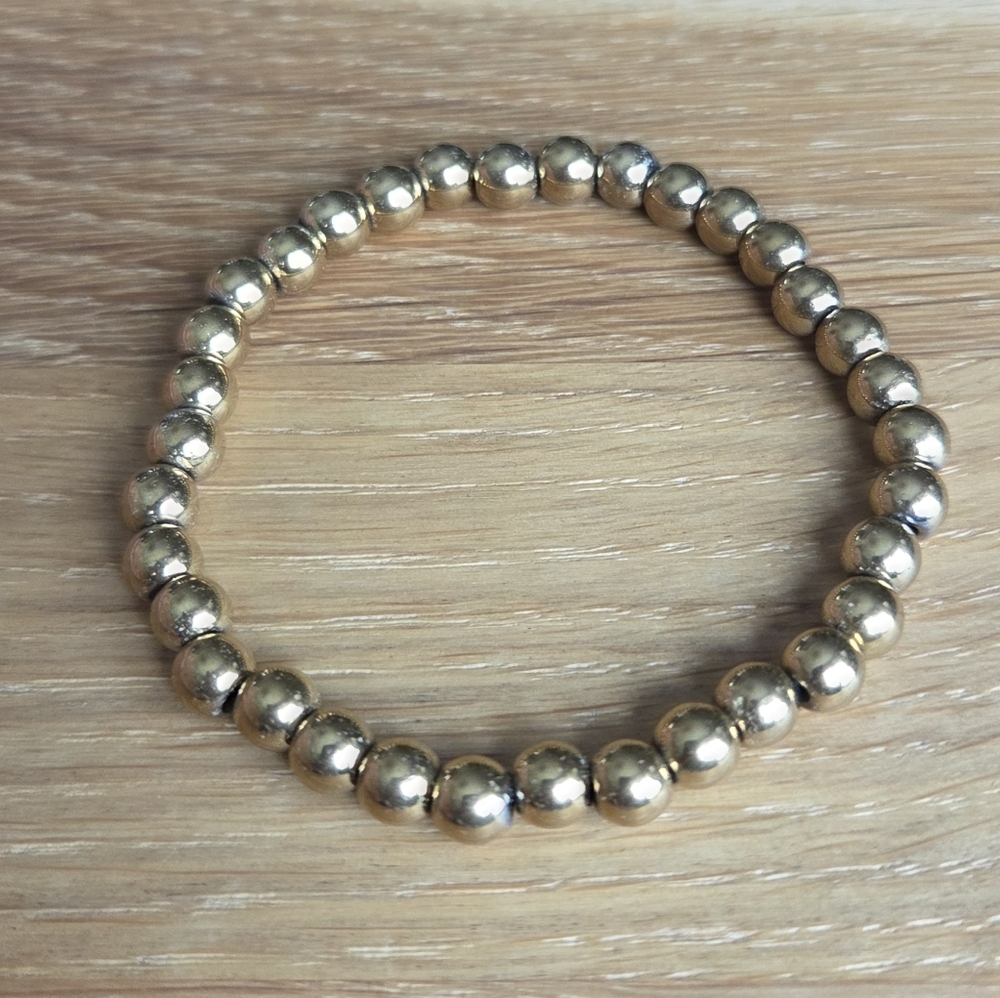 Gold Hematite Beads Bracelet, Stretch, Hand Crafted - Picture 5 of 11